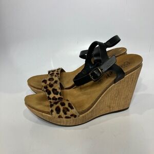 Biostep wedge Sandals calf hair animal print straps women's size 6.5 summer boho